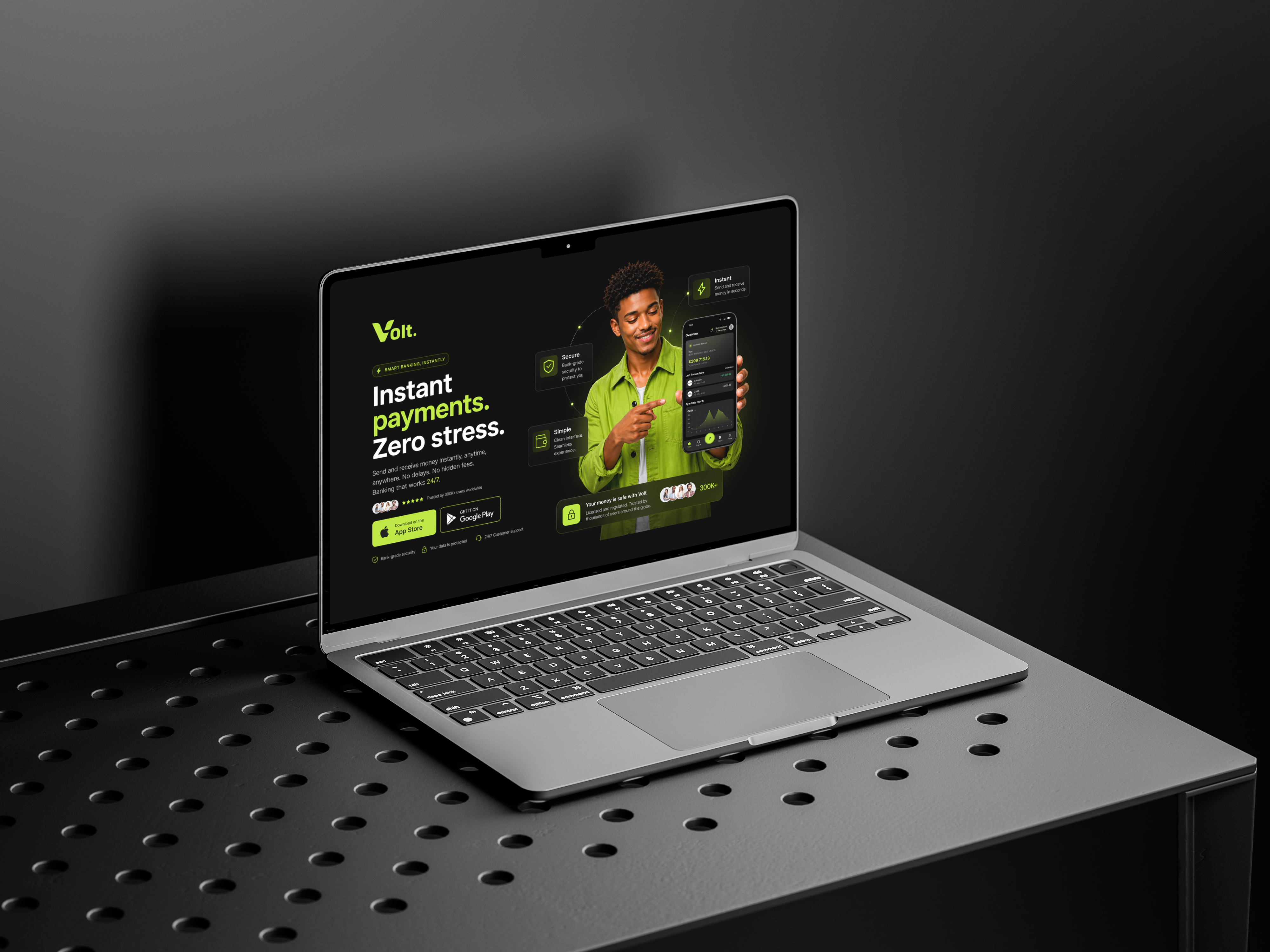 Volt - Marketing landing page on laptop